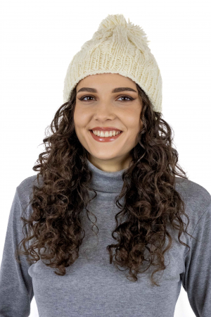 Căciulă călduroasă din lână căptușită cu polar și moț - Alb [1]