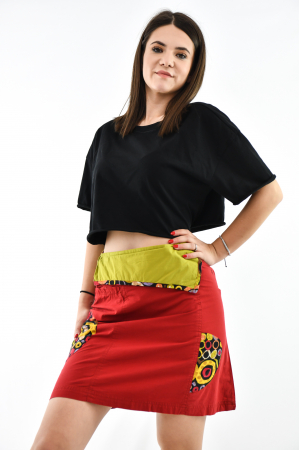 Fusta scurta cu print abstract si fermoar lateral - Negru [1]