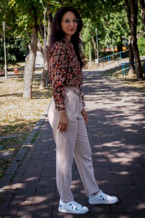 Camasa cropped cu maneca lunga si print all over efectuat manual - Model 3 [3]