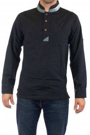 BĂRBAȚI - Camasa cu maneca lunga - Grey Collar - Negru