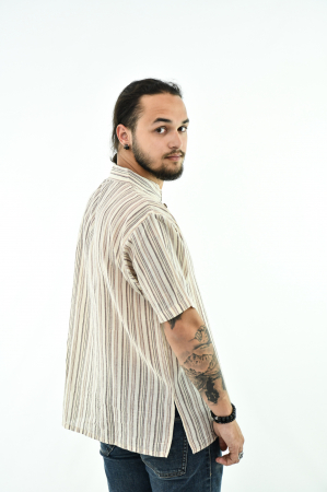 Camasa cu maneca scurta in dungi - Bej [4]