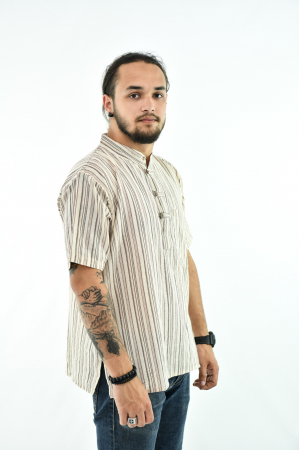 Camasa cu maneca scurta in dungi - Bej [2]