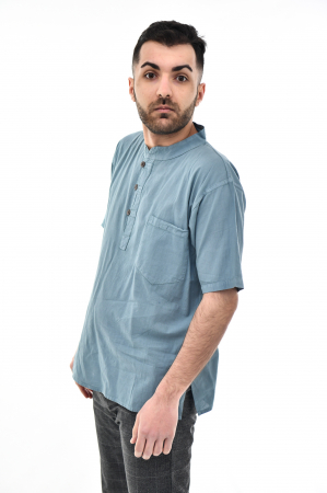 Camasa cu maneca scurta soft cotton - Albastru Prafuit [4]