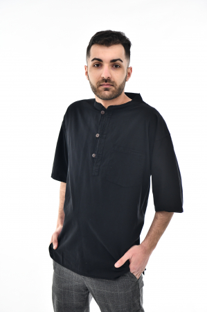Cămăși - Camasa cu maneca scurta soft cotton - Albastru Prafuit