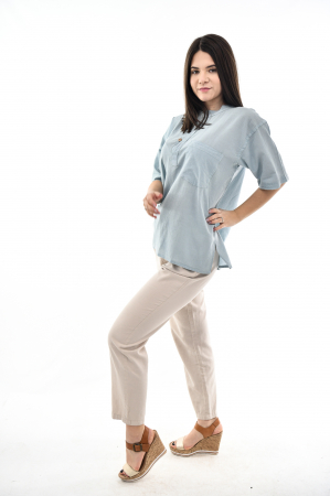 Camasa cu maneca scurta soft cotton - Albastru Prafuit [3]