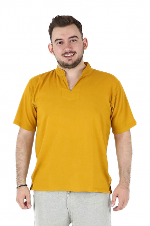 Camasa cu maneca scurta soft cotton si guler in V - Albastru Prafuit [22]