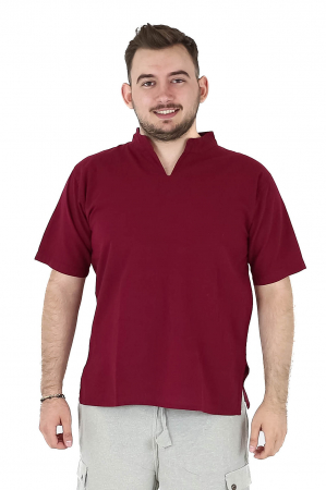 Camasa cu maneca scurta soft cotton si guler in V - Albastru Prafuit [14]