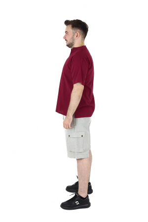 Camasa cu maneca scurta soft cotton si guler in V - Albastru Prafuit [15]