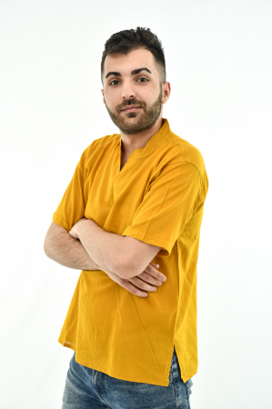Camasa cu maneca scurta soft cotton si guler in V - Albastru Prafuit [7]