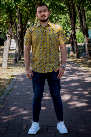 Cămașă din bumbac cu mânecă scurtă - Galben [3]