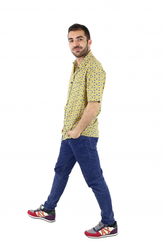 Cămașă din bumbac cu mânecă scurtă - Galben [4]