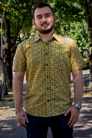 Cămașă din bumbac cu mânecă scurtă - Galben [1]