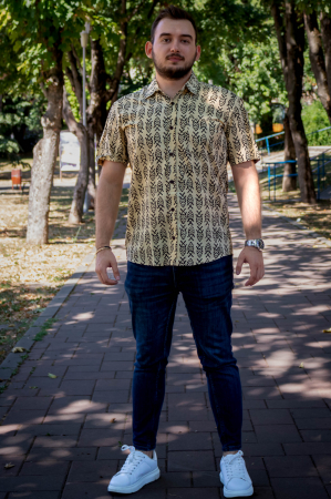 Camasa din bumbac cu maneca scurta si print all over efectuat manual - Model 3 [1]