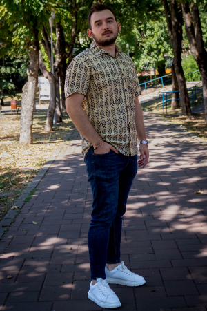 Camasa din bumbac cu maneca scurta si print all over efectuat manual - Model 3 [2]