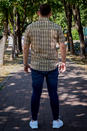 Camasa din bumbac cu maneca scurta si print all over efectuat manual - Model 3 [4]