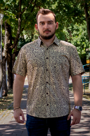 ÎMBRĂCĂMINTE - Camasa din bumbac cu maneca scurta si print all over efectuat manual - Model 4