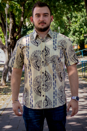 ÎMBRĂCĂMINTE - Camasa din bumbac cu maneca scurta si print all over efectuat manual - Model 7