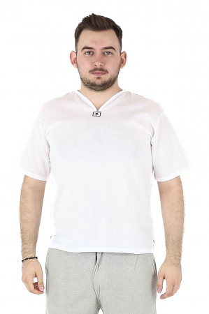 Camasa regular fit cu maneca scurta si guler in V - Alb [0]