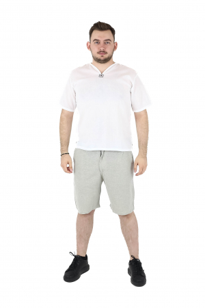 Camasa regular fit cu maneca scurta si guler in V - Alb [1]