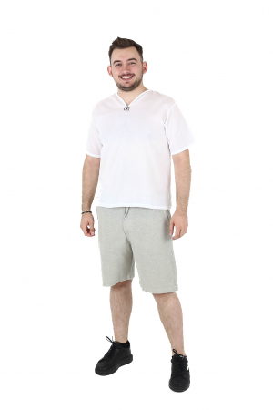 Camasa regular fit cu maneca scurta si guler in V - Alb [4]