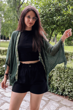 Cardigan din tricot tip plasa - Khaki [0]