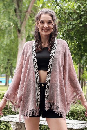 Cardigan din tricot tip plasa - Roz [0]