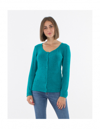 Cardigan tricot cu nasturi material pufos - Smarald [0]