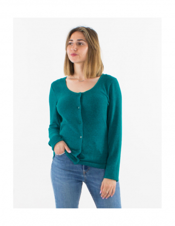 Cardigan tricot cu nasturi material pufos - Smarald [3]