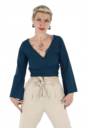 Crop top din bumbac într-o culoare - Teal [0]