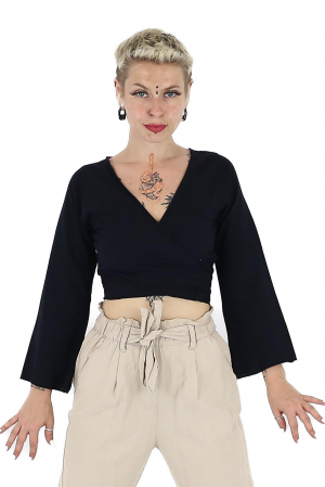 ÎMBRĂCĂMINTE - Crop top din bumbac într-o culoare - Negru