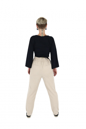 Crop top din bumbac într-o culoare - Negru [4]