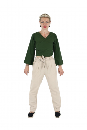 Crop top din bumbac într-o culoare - Khaki [2]