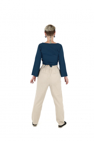 Crop top din bumbac într-o culoare - Teal [2]