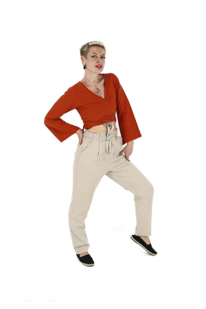 Crop top din bumbac într-o culoare - Portocaliu [3]
