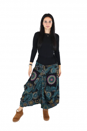 Fusta asimetrica din bumbac cu print floral - Albastru [1]