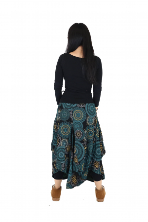 Fusta asimetrica din bumbac cu print floral - Albastru [4]