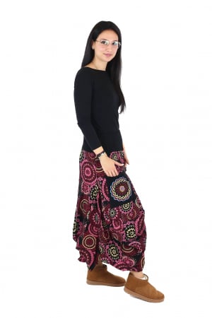 Fusta asimetrica din bumbac cu print floral - Albastru [3]