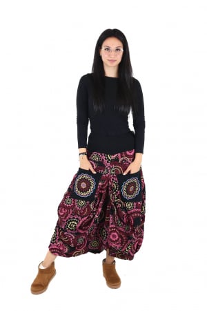 Fusta asimetrica din bumbac cu print floral - Albastru [2]