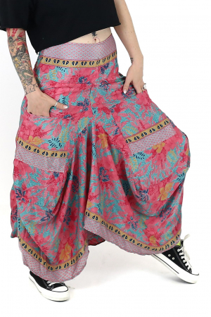 Fuste - Fusta asimetrica din material fluid cu print floral - Model 13