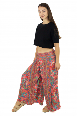 Pantaloni din material fluid petrecuti cu print floral - Model 13 [2]