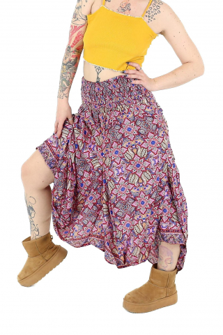 Fuste - Fusta asimetrica din material fluid cu print floral - Model 3