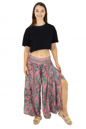 Pantaloni din material fluid petrecuti cu print floral - Model 13 [1]