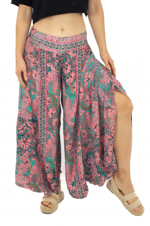 Pantaloni din material fluid petrecuti cu print floral - Model 13 [0]