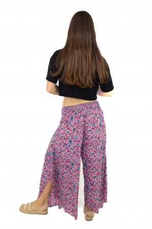 Pantaloni din material fluid petrecuti cu print floral - Model 13 [3]