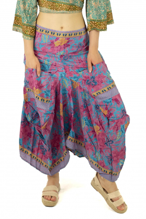 Fuste - Fusta asimetrica din material fluid cu print floral - Model 4
