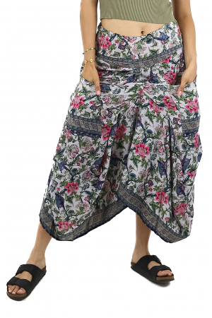 Fuste - Fustă asimetrică din material fluid cu print floral - Model 50
