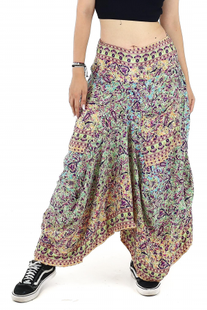 Fuste - Fusta asimetrica din material fluid cu print floral - Model 52