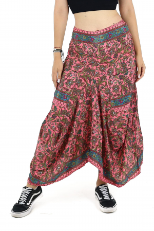 Fuste - Fusta asimetrica din material fluid cu print floral - Model 53
