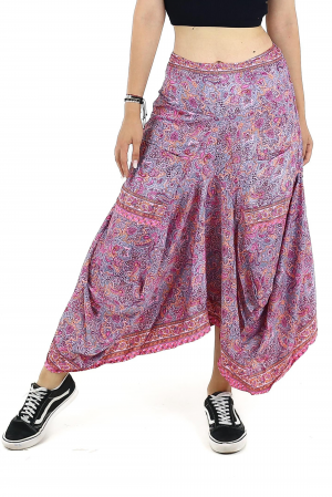Fuste - Fusta asimetrica din material fluid cu print floral - Model 57