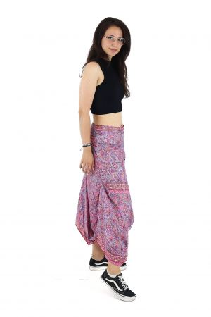 Fusta asimetrica din material fluid cu print floral - Model 57 [3]